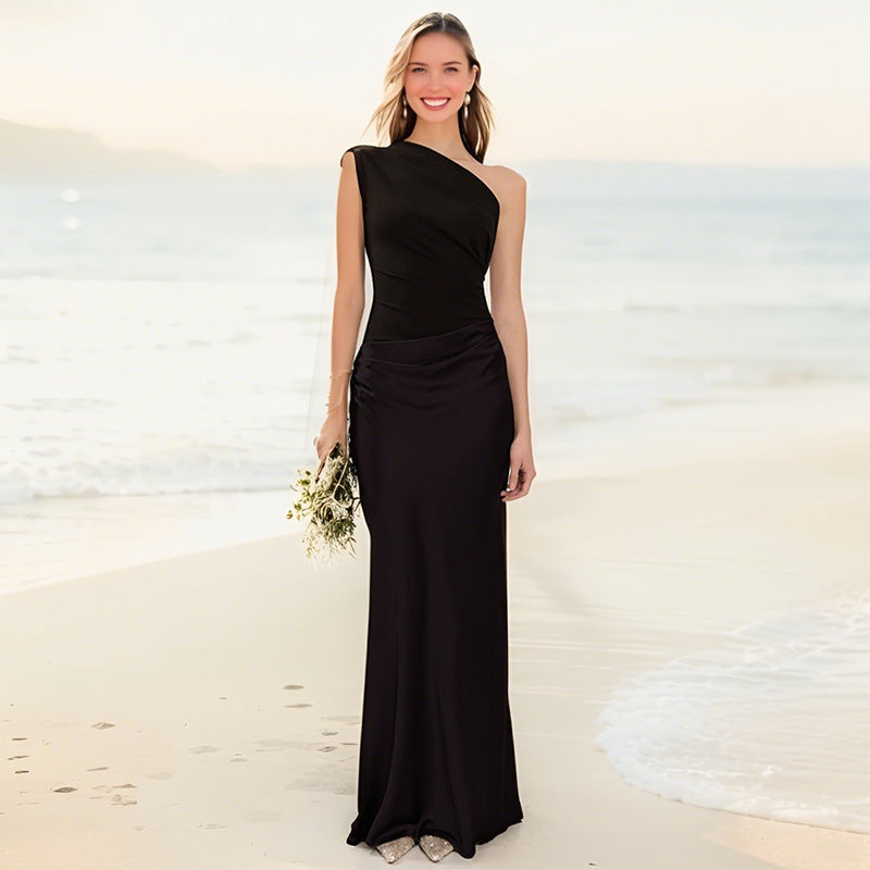 Elegantes Damen Maxikleid Einärmig Lang