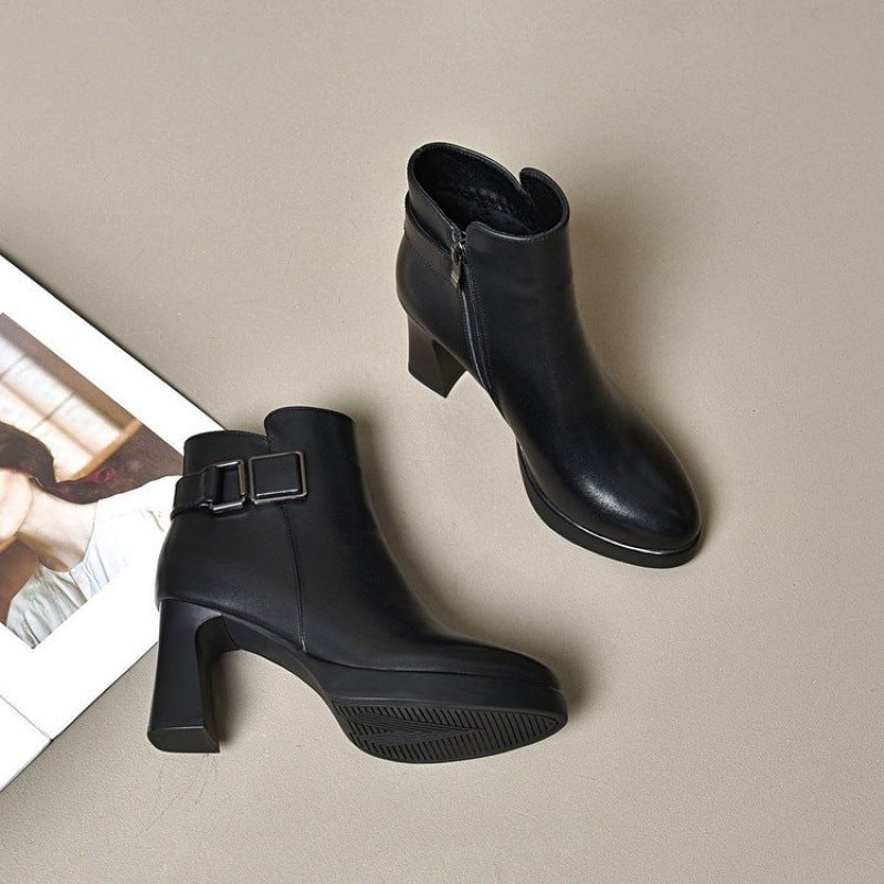 Damen Stiefeletten Elegante Blockabsatz Riemen Verstellbar