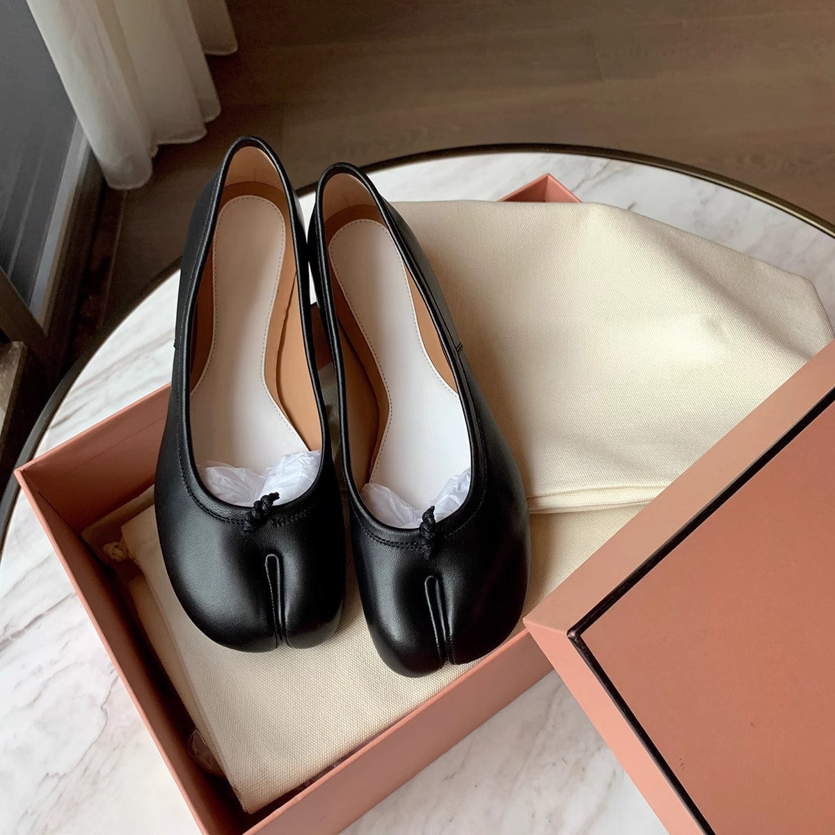 Damen Ballerinas Glänzend Mit Schleife