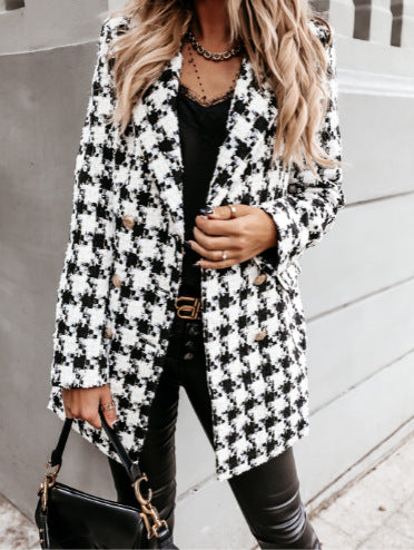 Damen Blazer Kariert Klassisch Elegant