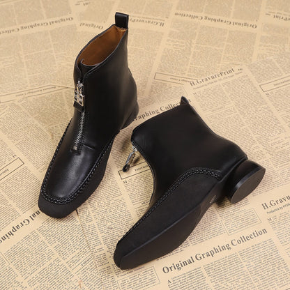 Damen Stiefel Leder Ankle Boots Mit Reißverschluss