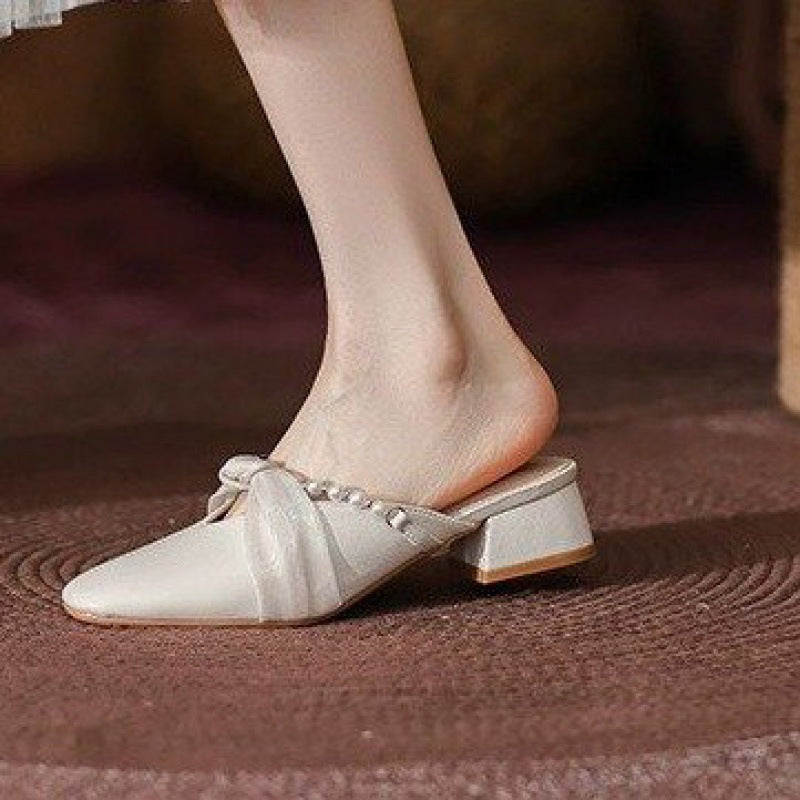 Damen Mules Elegantes Design Mit Perlen Verzierung