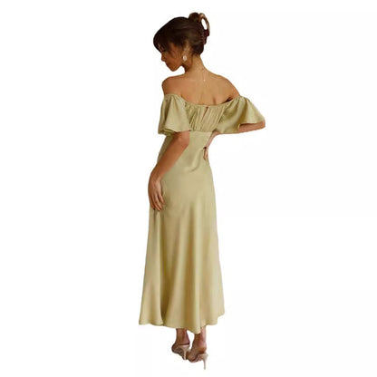 Damen Maxikleid mit Rüschendetails und Schlitz für den Sommer