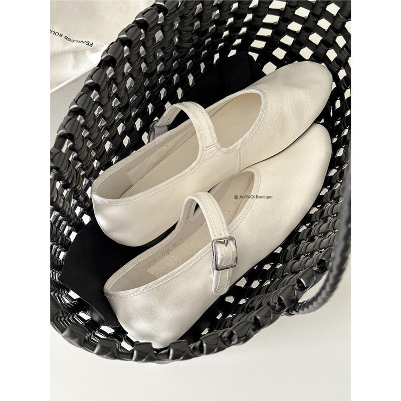 Damen Ballerinas Weiches Leder Verstellbarer Riemen