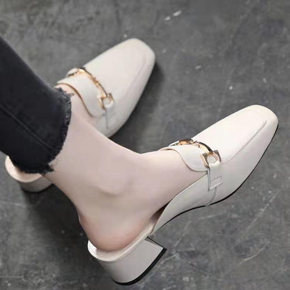 Damen Mules Schuhe Blockabsatz Schnalle Schwarz - Norvielle