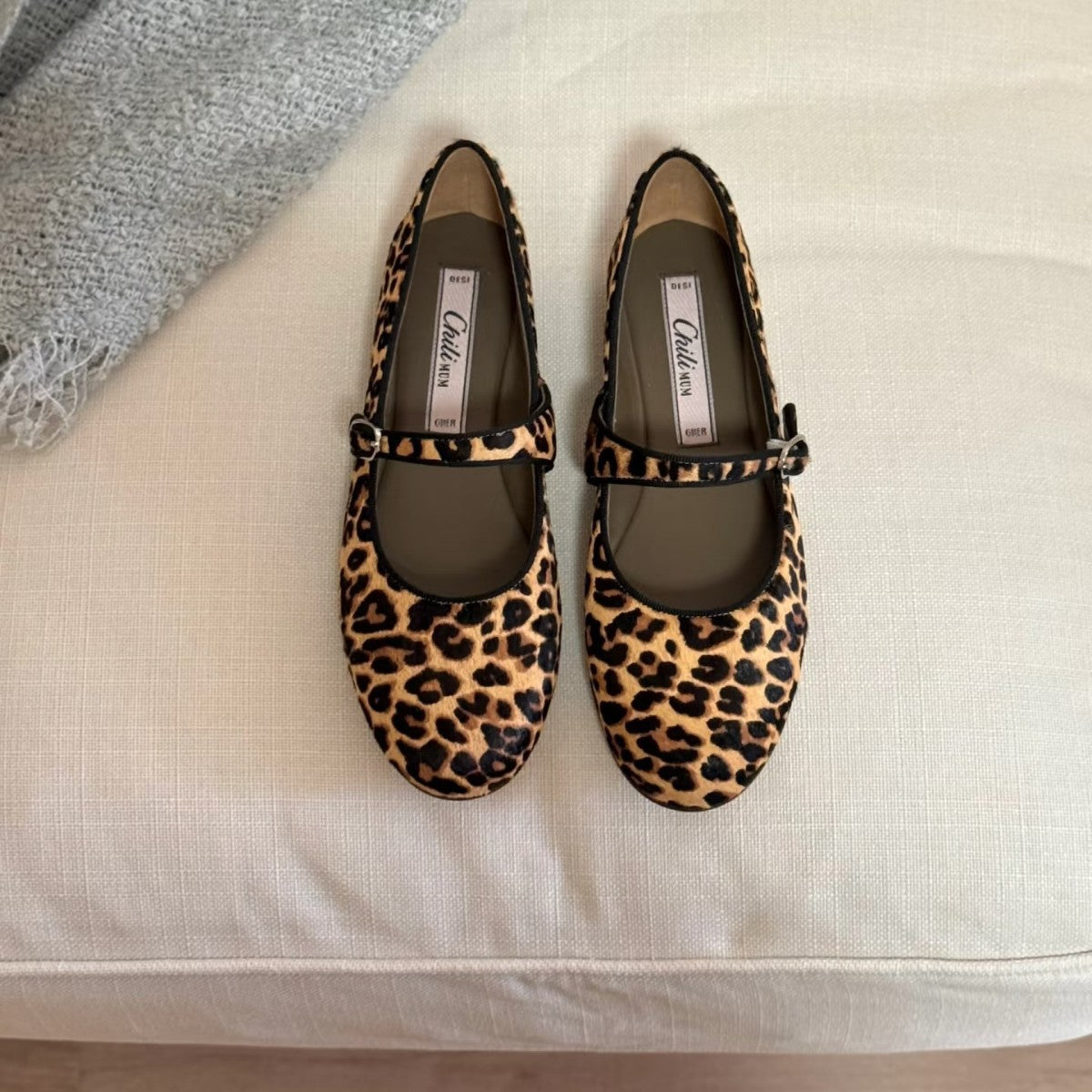Damen Ballerinas Leopardenmuster Schnürsenkel
