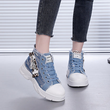 Damen High- Sneaker Stabile Sohle Denim Optik