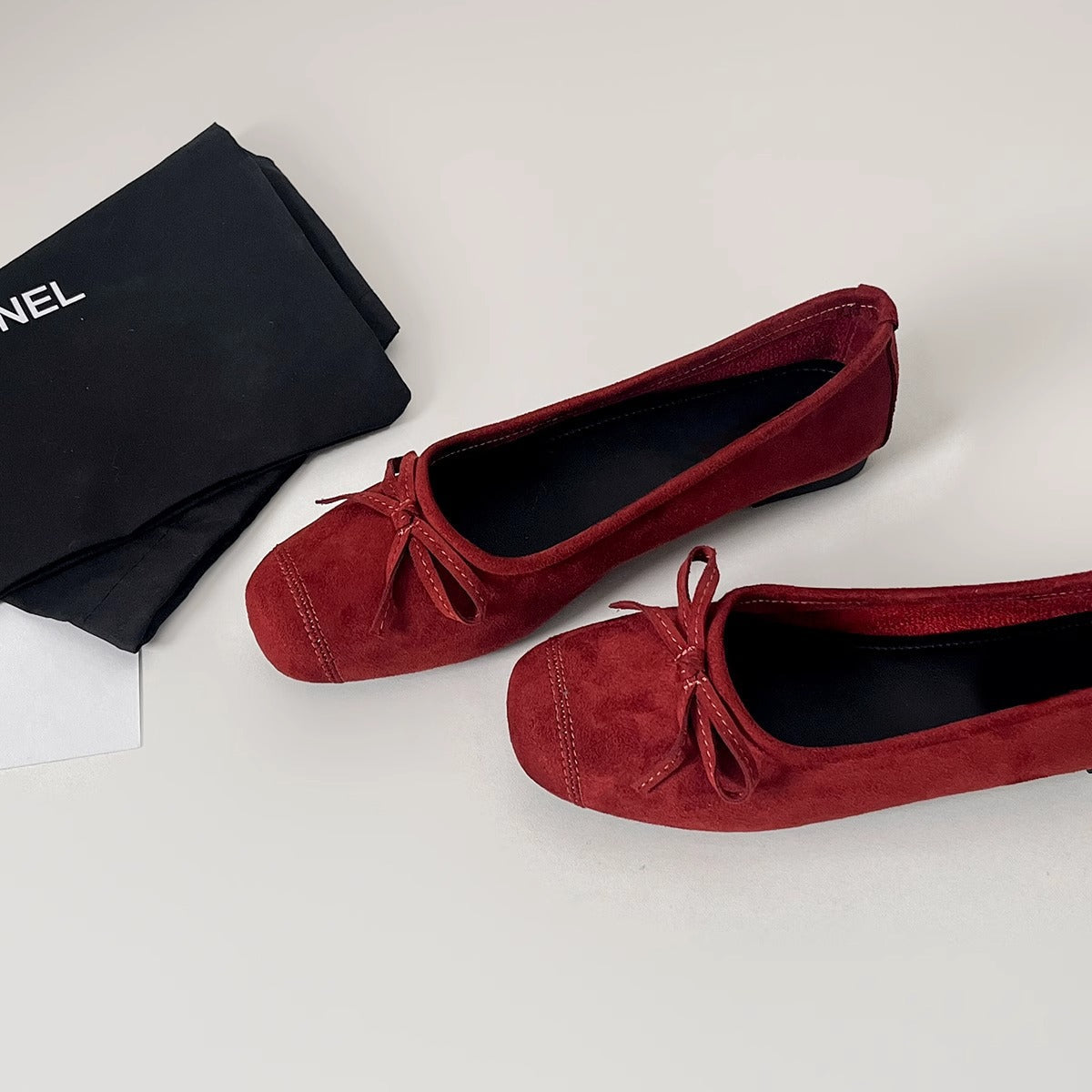 Damen Ballerinas Wildleder Schleife