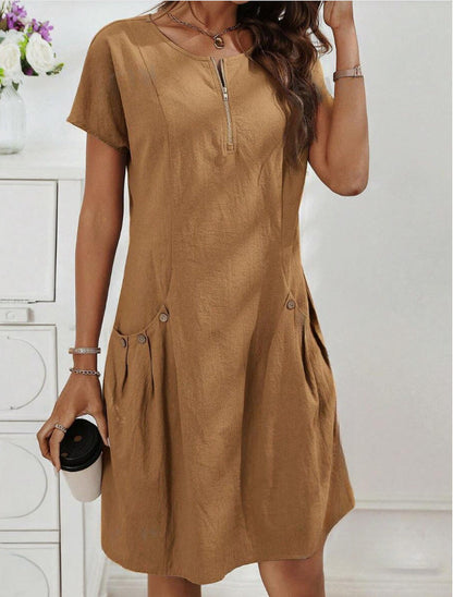 Damen Freizeitkleid Reißverschluss Bequem