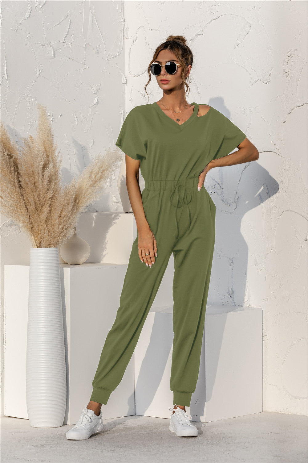 Damen Overall Relaxed Fit Schulterfrei mit Kordelzug - Norvielle
