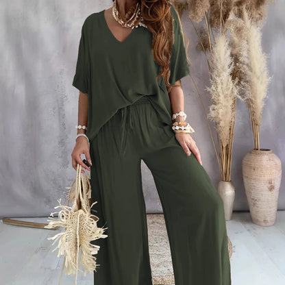 Damen Freizeitoutfit locker Oberteil weite Hosen Casual sollte zu