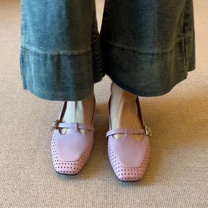 Damen Ballerinas Elegant mit Lochmuster und Schnalle