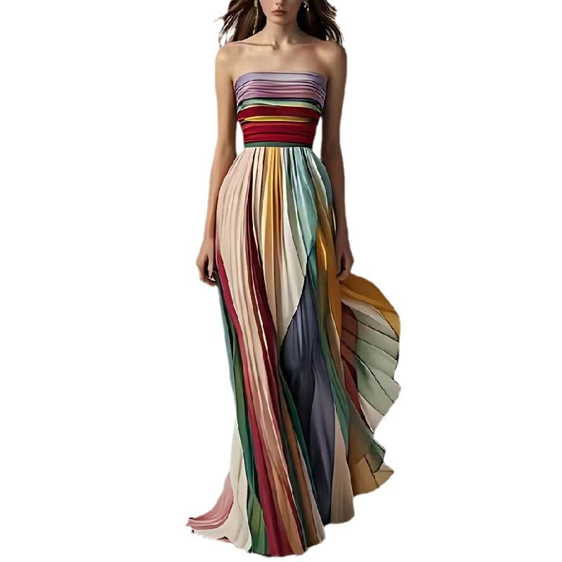 Elegantes Damen Trägerloses Maxikleid Mit Falten