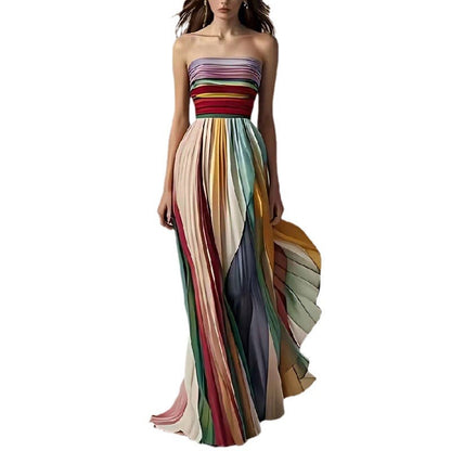 Elegantes Damen Trägerloses Maxikleid Mit Falten