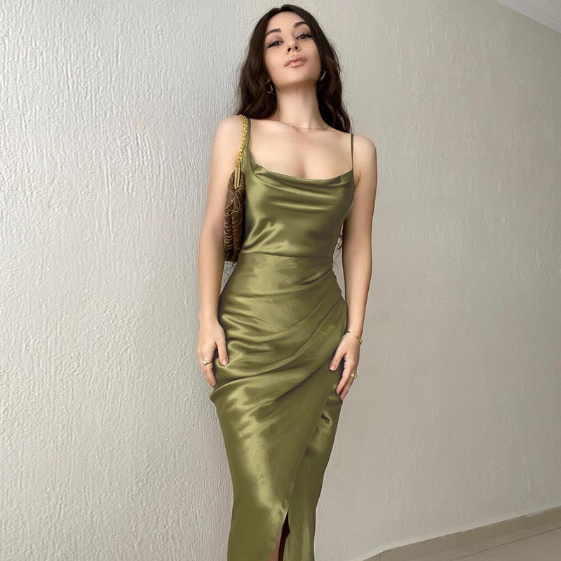Damen Elegantes Maxikleid Wickelschnitt Spaghettiträger