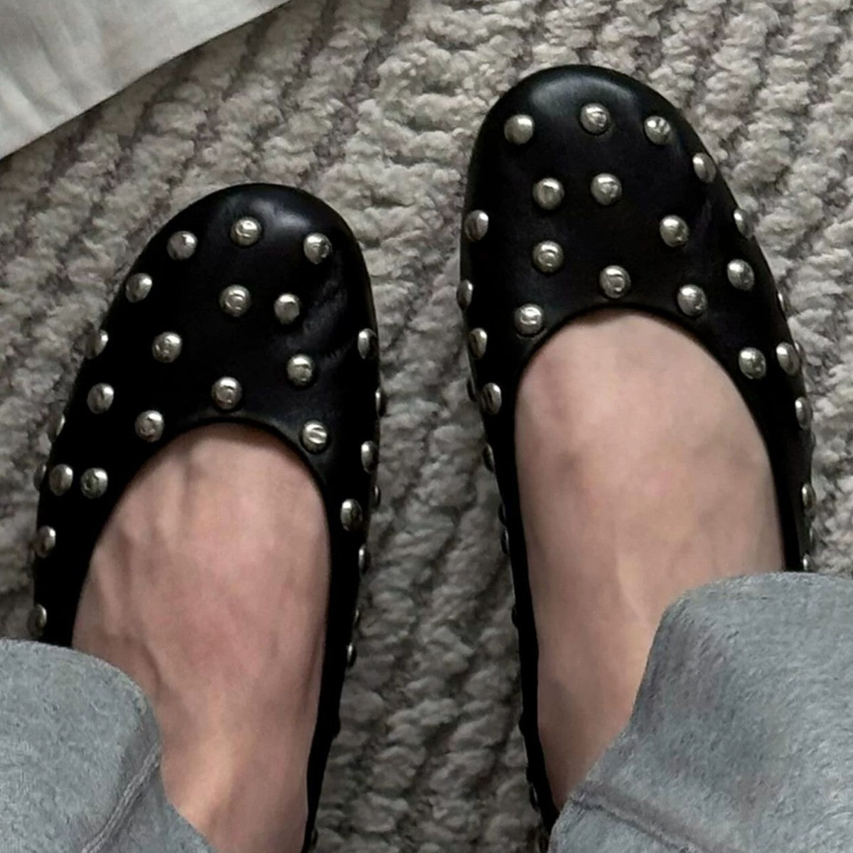 Damen Ballerinas Nieten Design Elegantes Leder