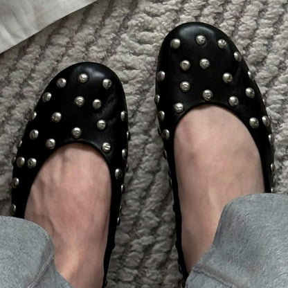 Damen Ballerinas Nieten Design Elegantes Leder