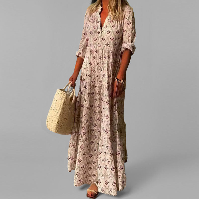 Damen Maxikleid Leicht V-Ausschnitt Blumenmuster Sommer - Norvielle