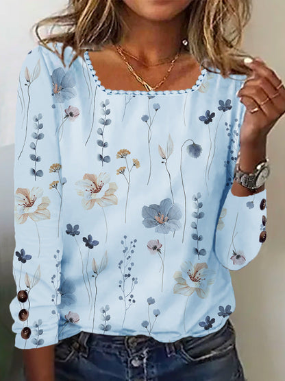 Damen Bluse Mit Knöpfen Floral Druck Elegante Bluse