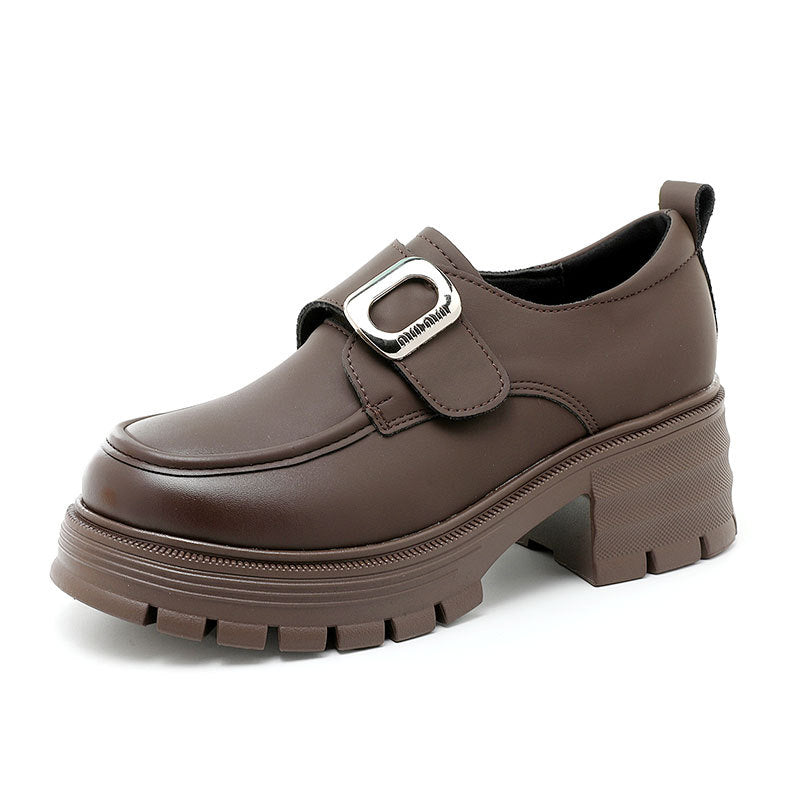 Damen Loafers Chunky Schnalle Bequem Schwarz - Norvielle