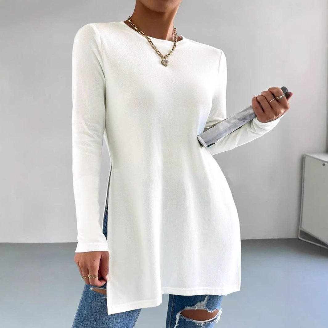 Damen Langarmtunika Elegant Mit Seitenschlitzen Modern