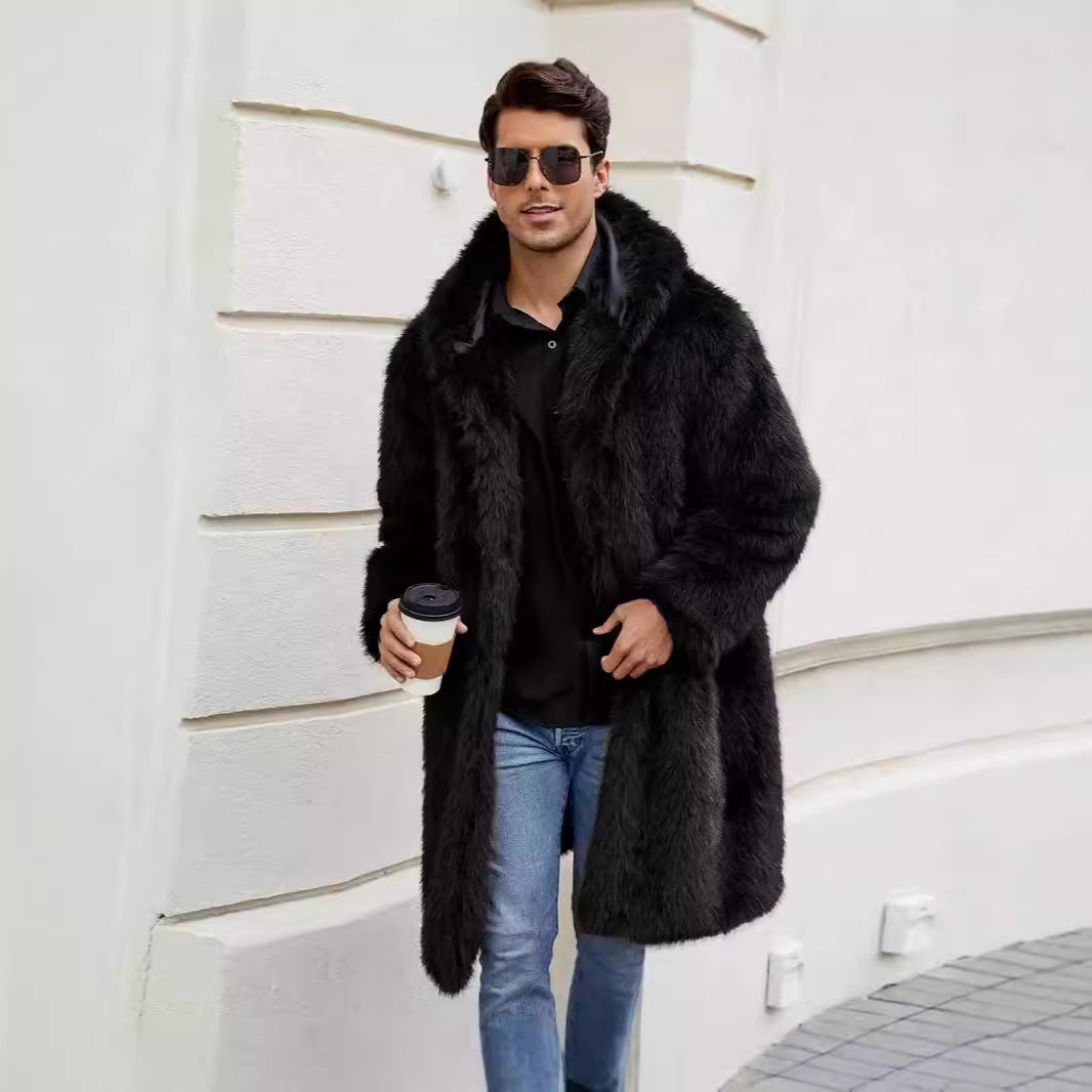 Herren Kunstfellmantel mit Kapuze Wintermantel