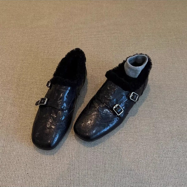 Damen Mokassins Weiches Leder Schnalle Modern