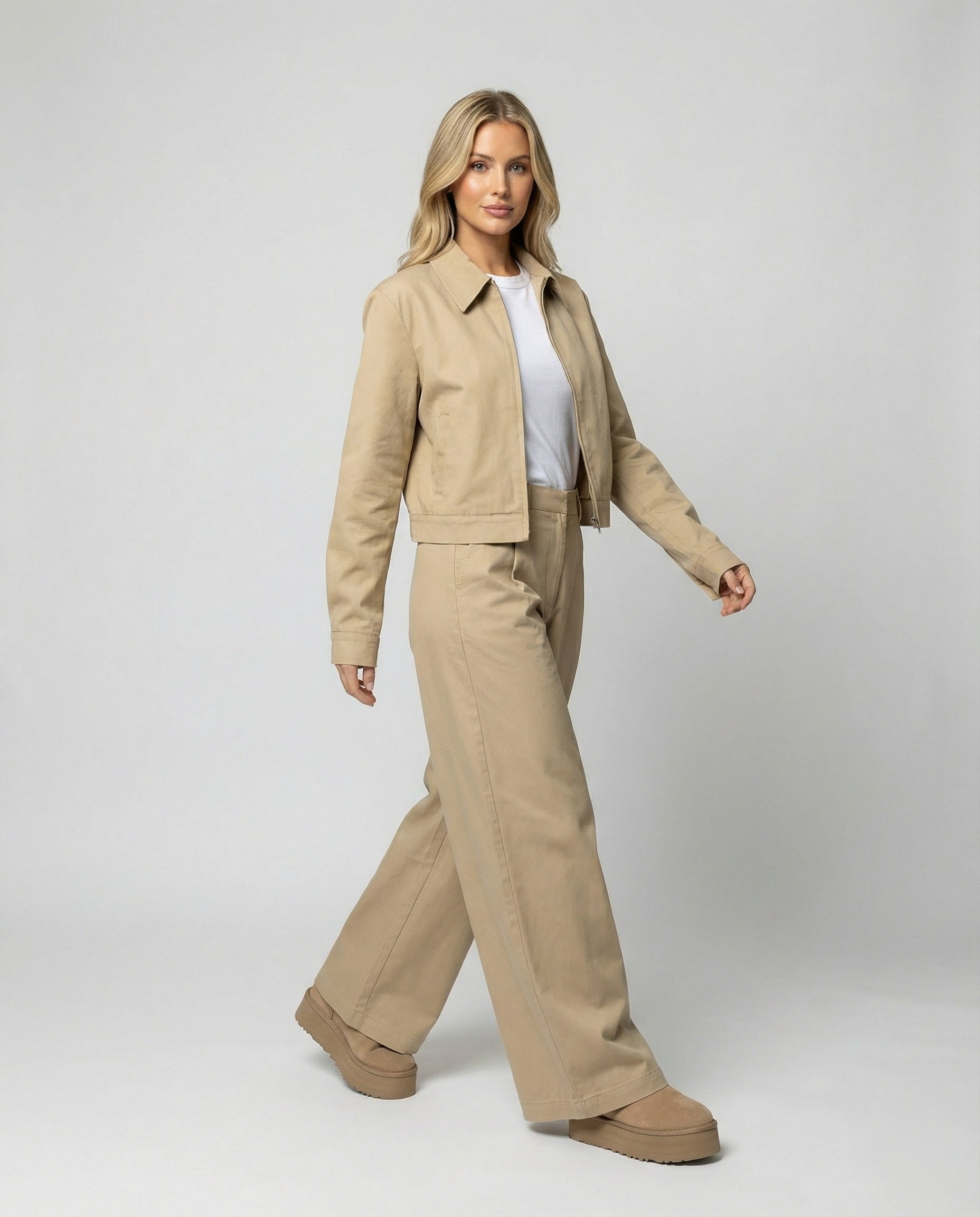 Damen Blousonjacke Kurz + Weite Palazzohose Baumwolle - Norvielle