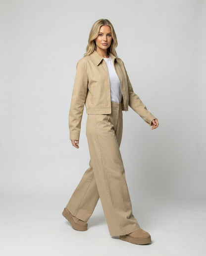 Damen Blousonjacke Kurz + Weite Palazzohose Baumwolle - Norvielle