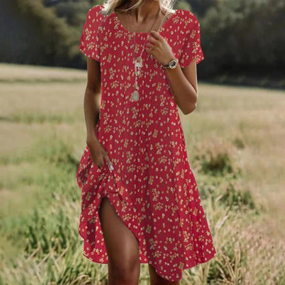 Damen Asymmetrisches Kleid mit Taschen Casual
