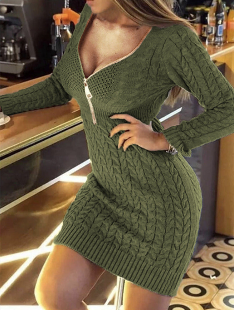 Damen Strickkleid Elegantes Hochkragen Kleid