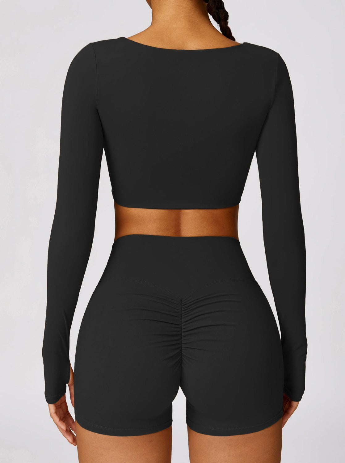 Damen Crop Langarm Twist Detail Schwarz - Norvielle