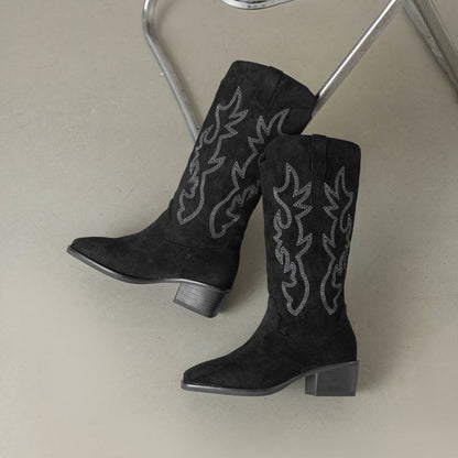 Damen Stiefel Stickerei Komfortabsatz Mittelhöhe