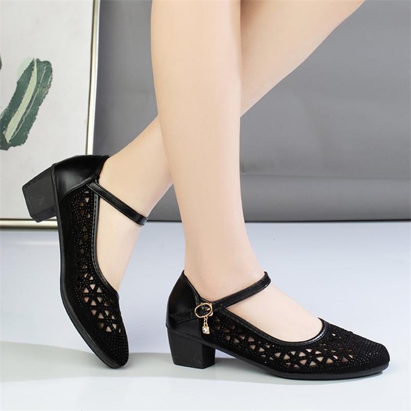Damen Ballerinas Spitze Bequem Blockabsatz