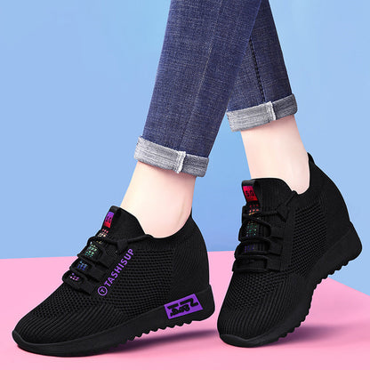 Damen Hochschnitt Sneaker Wedge Atmungsaktives Material Schwarz - Norvielle