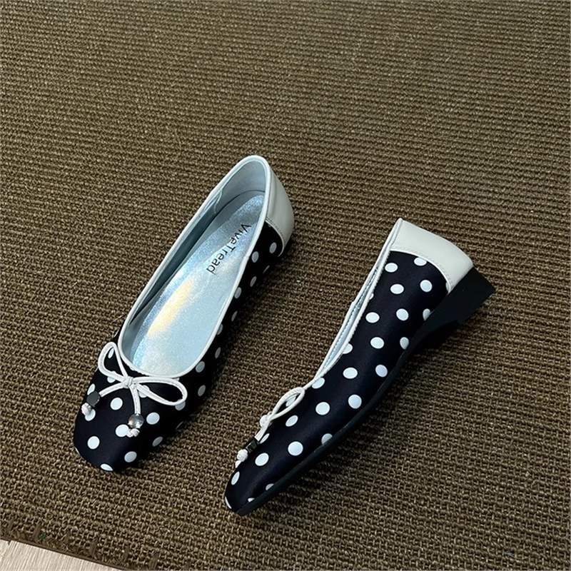 Damen Ballerinas Schleifenverschluss Punktmuster