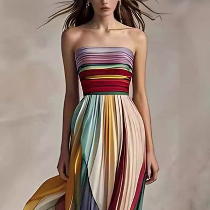 Elegantes Damen Trägerloses Maxikleid Mit Falten