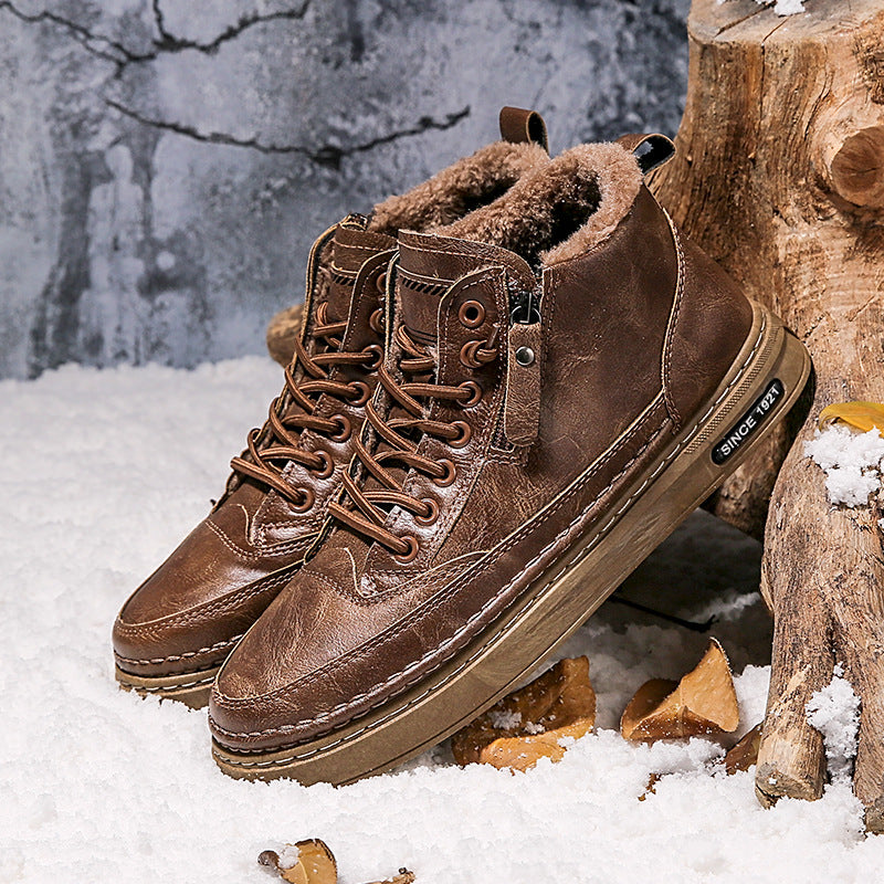 Damen Winterstiefel Gefüttert Warm Lederschuhe Wasserdicht Schwarz - Norvielle