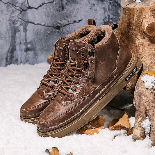 Damen Winterstiefel Gefüttert Warm Lederschuhe Wasserdicht Schwarz - Norvielle