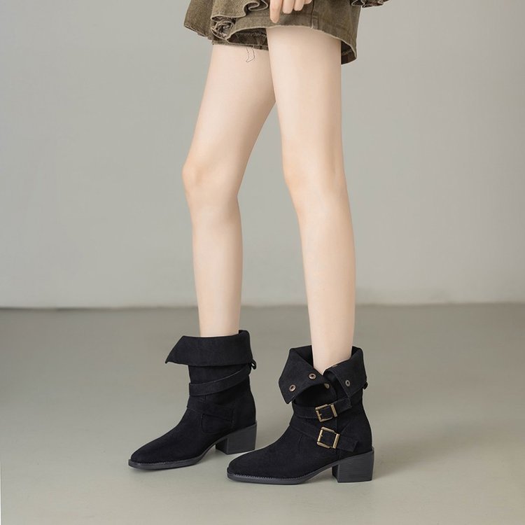 Damen Stiefeletten Robust Blockabsatz Verstellbar