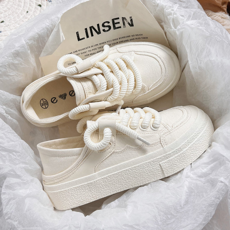 Damen Sneaker Bequem Canvas Dicke Sohle Schwarz Mode - Norvielle