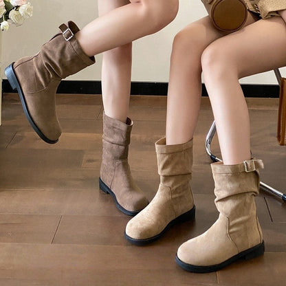 Damen Stiefel Schnalle Falten Design