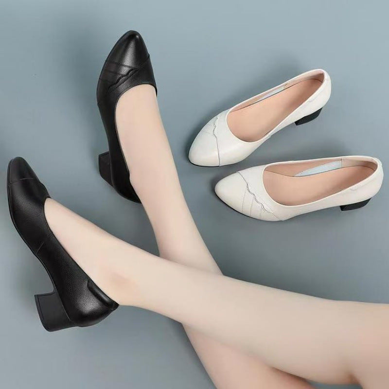 Damen Hochhackige Pumps Glattleder Blockabsatz