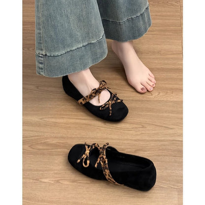 Damen Ballerinas Leopardenmuster Weiches Leder