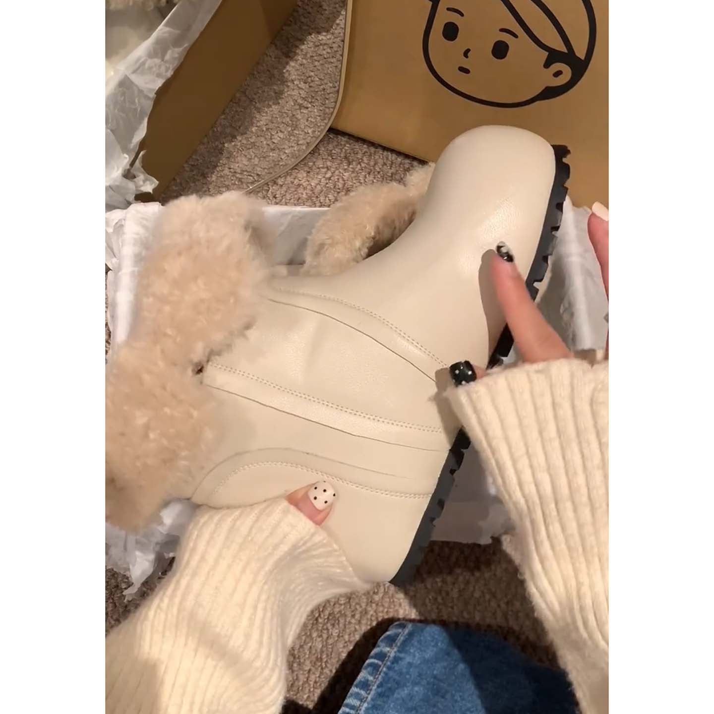 Damen Schnürboots Warm Kuschelig Winterstiefel