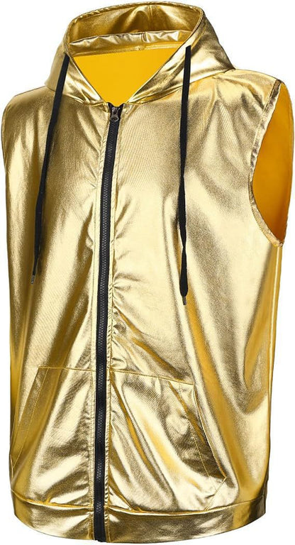 Herren Kapuzenweste Metallic Glanz Modern