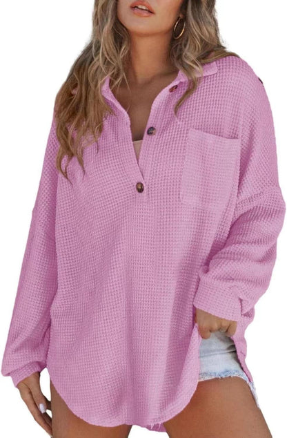 Damen Oversized Baumwollhemd mit Brusttasche und Knöpfen