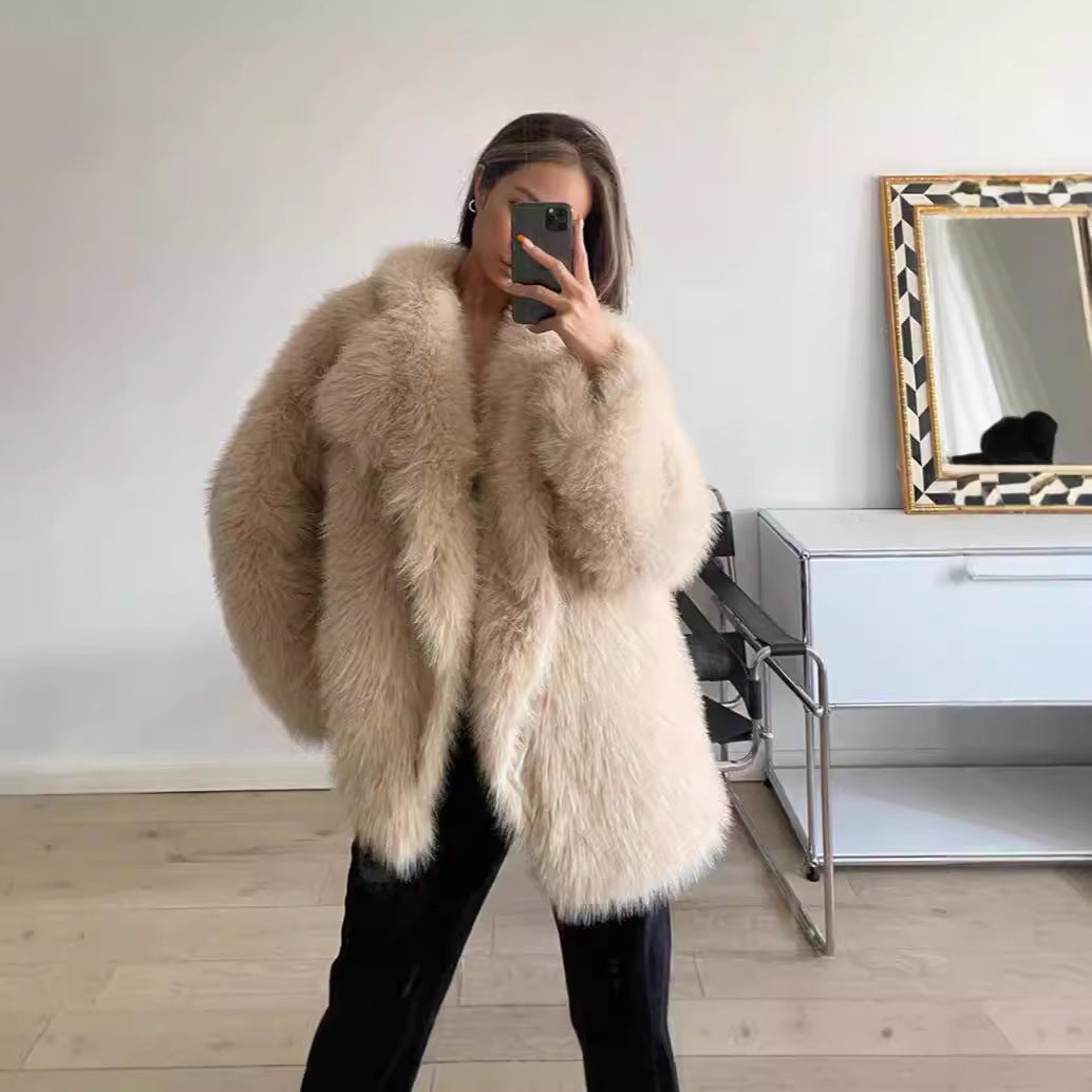 Damen Kunstfelljacke Boucle-Style Modern