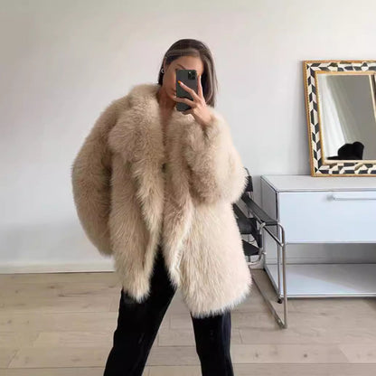 Damen Kunstfelljacke Boucle-Style Modern