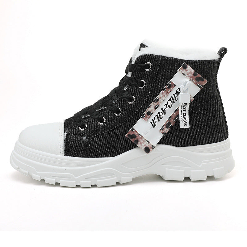 Damen High- Sneaker Robustes Denim Fleece-Futter